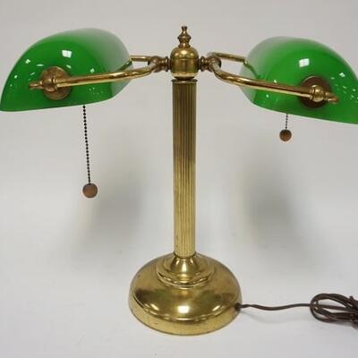1007	DOUBLE BANKERS/PARTNERS GREEN CASED GLASS LAMP, 16 1/2 IN X 17 1/2 IN
