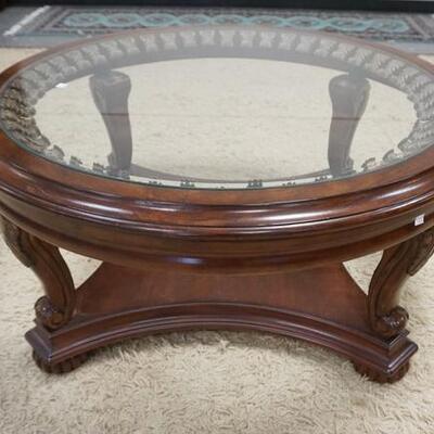 1017	ROUND COFFEE TABLE W/INSET GLASS TOP, 41 IN X 19 IN
