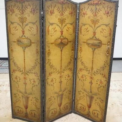 1146	3 PART LEATHER FOLDING SCREEN, DAMAGE TO ONE SECTION, 20 IN X 69 1/4 IN EACH SECTION	50	100	25	PLEASE PAY ATTENTION FOR DAILY...