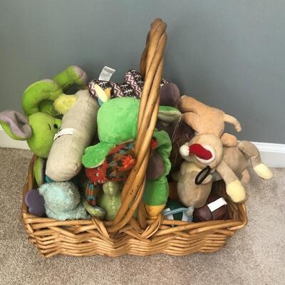 BASKET OF STUFFED ANIMALS-  PERFECT FOR YOU PET TO PLAY WITH.  $12