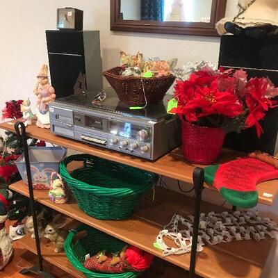 Wooden and Metal Shelving, Christmas Decorations