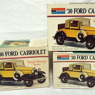 1073	3 MONOGRAM '30 FORD CABRIOLET MODEL CAR KITS. KITS ARE POSSIBLY COMPLETE, NOT GUARANTEED	50	100	10	PLEASE PAY ATTENTION FOR DAILY...