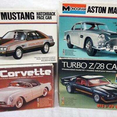 1070	LOT OF 4 MONOGRAM MEDL CAR KITS, TURBO 2/28. KITS ARE POSSIBLY COMPLETE, NOT GUARANTEED MUSTANG, ASTON MARTIN, ETC.	50	100	10	PLEASE...