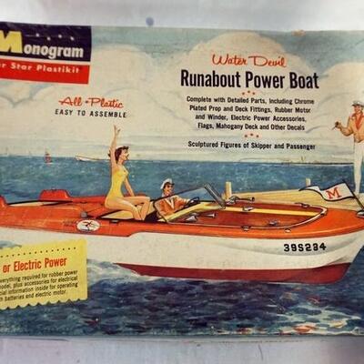1068	MONOGRAM MODEL BOAT KIT, WATER DEVIL RUNABOUT POWER BOAT. KITS ARE POSSIBLY COMPLETE, NOT GUARANTEED	50	100	10	PLEASE PAY ATTENTION...