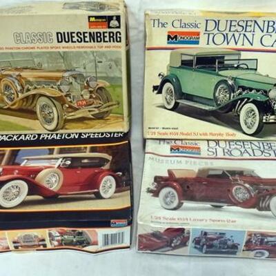 1072	LOT OF 4 MONOGRAM CLASSIC MODEL CAR KITS, INCLUDING DUESENBER, PACKARD, ETC. KITS ARE POSSIBLY COMPLETE, NOT GUARANTEED	50	100	10...