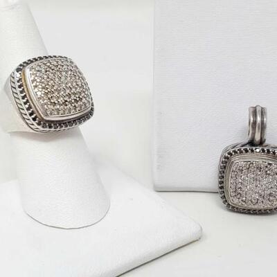 #2074 â€¢ Pendant And Ring With Sterling Silver And Diamonds 26g