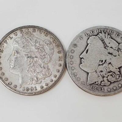 #2560 â€¢ 2 1891 Morgan Silver Dollars