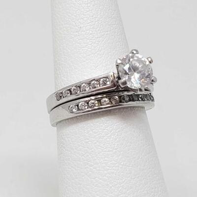 2076: Sterling Silver Ring and Bank CZ Stones