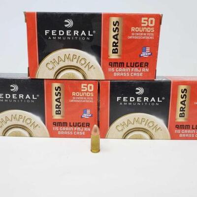 #1260 â€¢ 150 Rounds Of Federal Ammunition 9mm Luger- 115 Gr FMJ RN