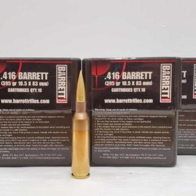 702	

100 Rounds Of .416 Barrett - 395 GR 10.5 x 83mm
100 Rounds Of .416 Barrett - 395 GR 10.5 x 83mm