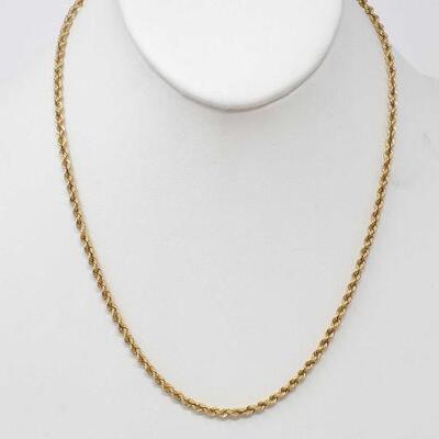#2040 â€¢ 14k Gold Rope Chain Necklace, 14.7g
measures approx 18