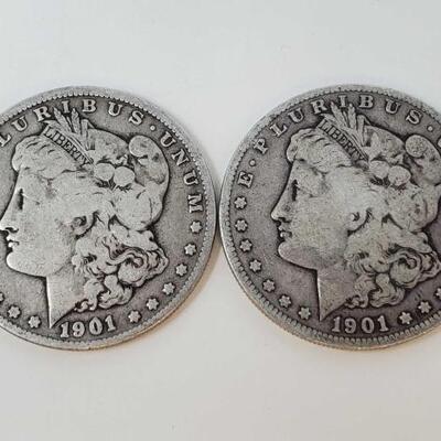 #2572 â€¢ 2 1901 Morgan Silver Dollars
