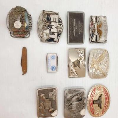 1862 â€¢ 9 Belt Buckles, Money Clip, And Pocket Knife