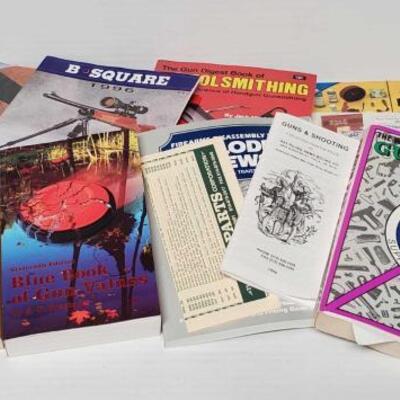 #1496 â€¢ 14 Books About Guns, Includes 2 Brownells Catalogs, Price Guide For Hand Guns, And More