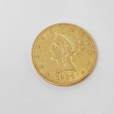 #2500 â€¢ 1906 US Liberty Head $10 Gold Coin .900 Gold- 16.7g