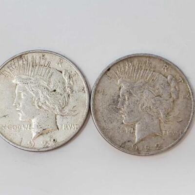 #2604 â€¢ 2 1922 Silver Peace Dollars