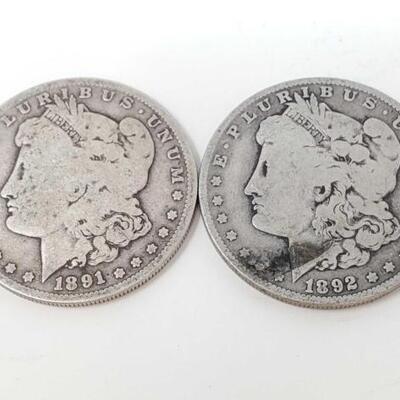 #2562 â€¢ 1891 and 1892 Morgan Silver Dollars