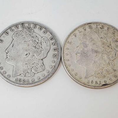 #2590 â€¢ 2 1921 Morgan Silver Dollars