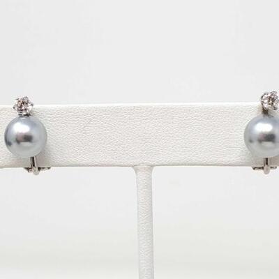 #2098 â€¢ Pair Of Sterling Silver Gray Pearl Clip Earrings- 3.6g