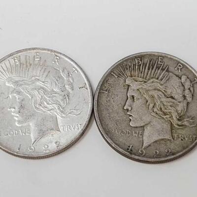 #2600 â€¢ 2 1922 Silver Peace Dollars