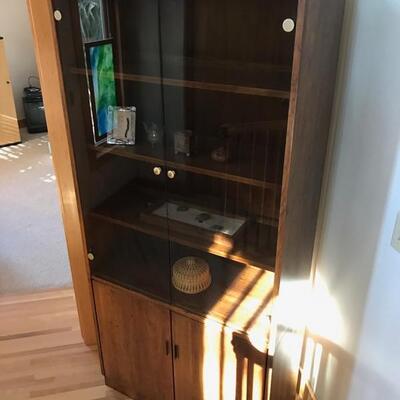 Mid-century glass cabinet with brass fittings $275
36 X 16 X 77