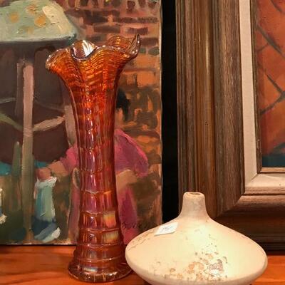 Carnival glass vase $35 SOLD
pottery $10