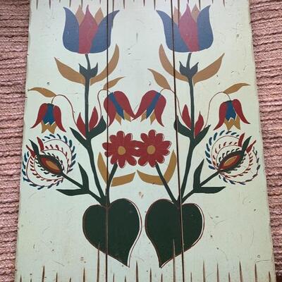 Country primitive painted tulips on board