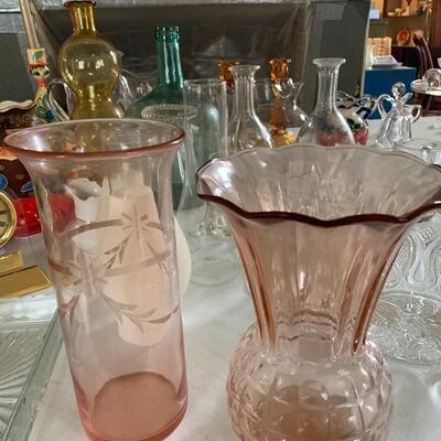 Peach, etched vases