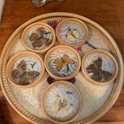 Vintage - 1970 s Pressed Butterfly coasters and serving tray