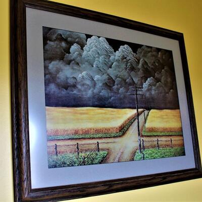 Beautiful artwork could be just about any rural road in Kansas.   Spring storm moving in!