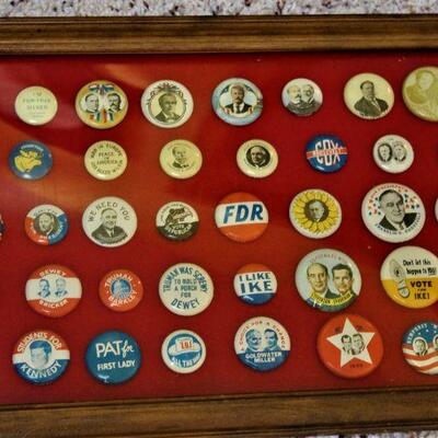 Large collection of vintage election and political pins.