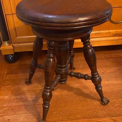 Antique piano swivel stool with ball and claw feet