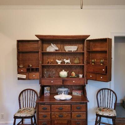 Antique cabinet, steel line drawers