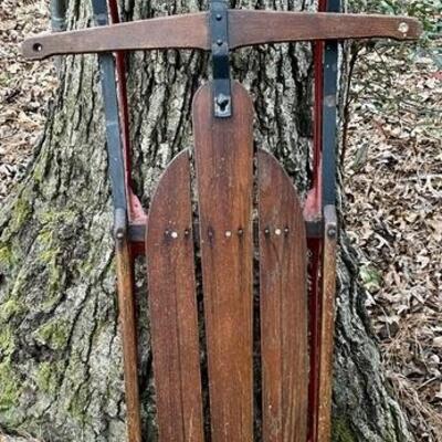 Vintage Metal Runner Sled with Wood Steering
