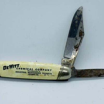 DeWitt Chemical Company Advertising 2 Blade Knife Marked USA