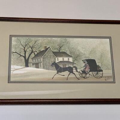 Vintage P. Buckley Moss Folk Art Lithograph Print Amish Couple in Horse Buggy - Limited Edition Framed Print of a 1970 painting - Signed...