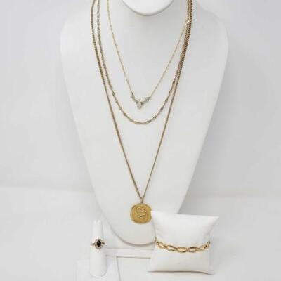 #150 â€¢ 3 Gold Filled Necklaces, GF Ring, And GF Bracelet, weighs 34.9g