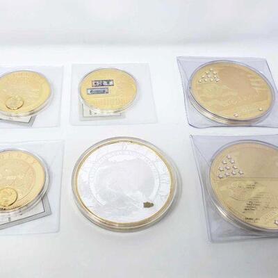 #300 â€¢ Six 24K Gold Plated Presidential Coins And Replica Coins
