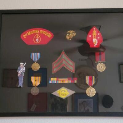 #2200 â€¢ Shadow Box with Military Patches, Medals and Ribbons