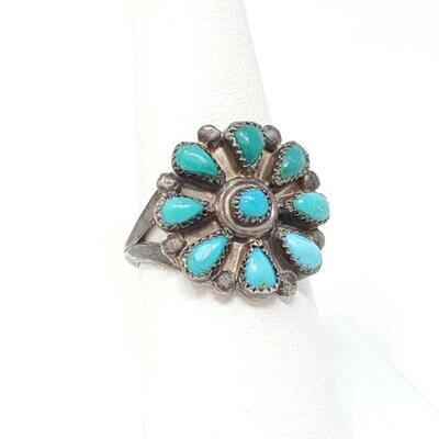 #214 â€¢ Stering Silver Turquoise Cluster Ring,  weighs approx 5.2g