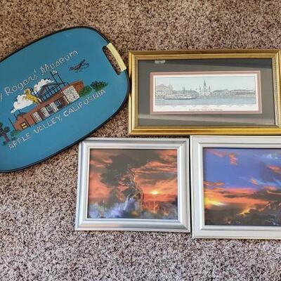 1046	

3 Pieces of Framed Artwork and Decorative Platter
Measurements Include 9