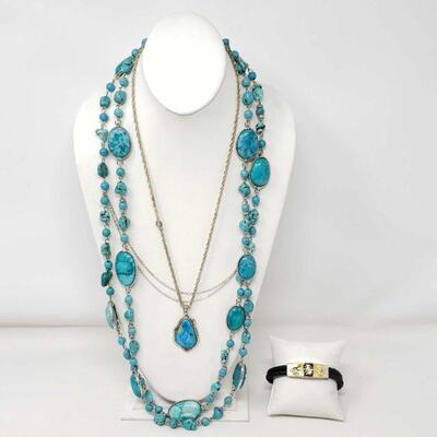 #244 â€¢ Three Stauer Turquoise Necklaces And Bracelet