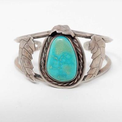 #204 â€¢ Sterling Silver Cuff With Turquoise Stone, 24.4g