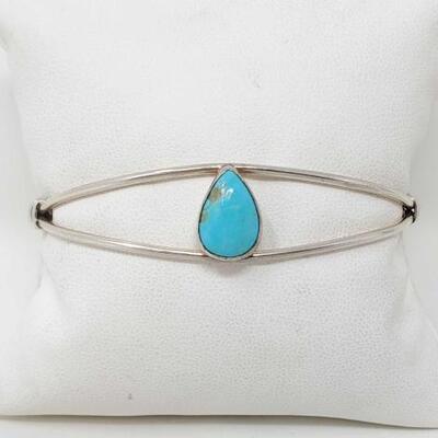 #206 â€¢ Sterling Silver Cuff With Turquoise Stone, 8g weighs approx 