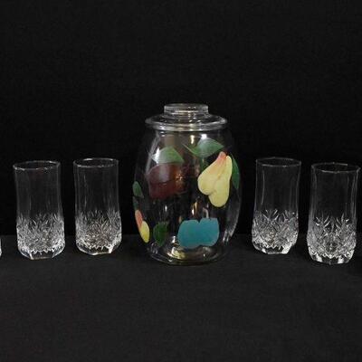 Glasses and Glass Cookie Jar with Lid