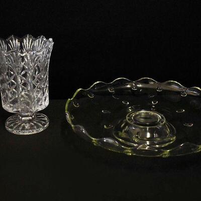 Vase and Cake Plate - Clear Glass
