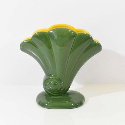 Red Wing Pottery Vase - Green with Yellow Interior
