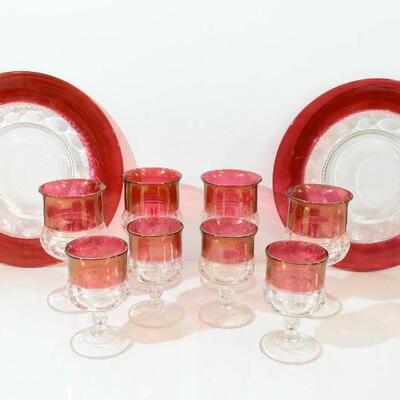 Ruby Red Kings Crown Thumbprint Goblets & More