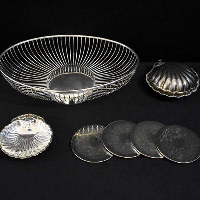 Silverplate Bread Basket, Hinged Shell Bowl & More