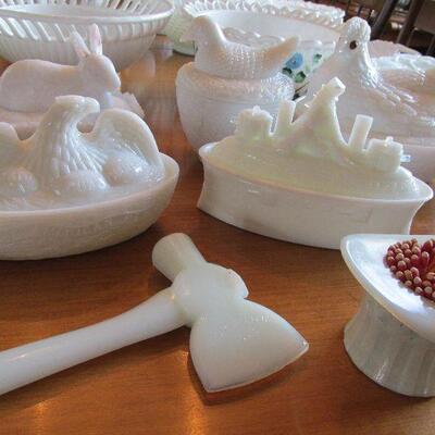 Antique World's Fair milk glass axe